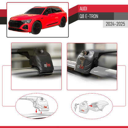 Compatible with Audi Q8 e-Tron 2024-2025 ACE-2 Car Roof Rack Cross Bar Black Aluminium 2 Bars