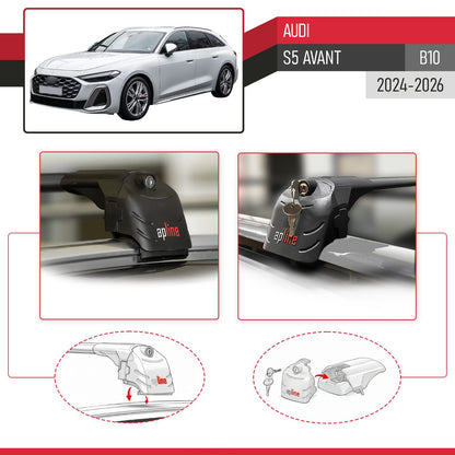 Compatible with Audi S5 Avant 2024-2025 ACE-2 Car Roof Rack Cross Bar Black Aluminium 2 Bars