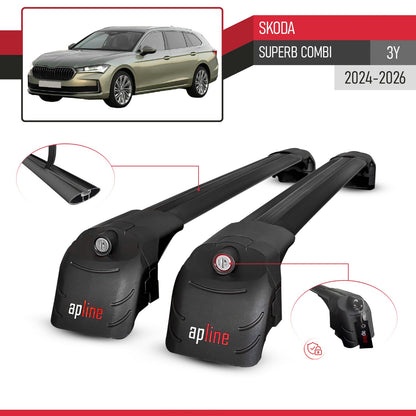 Compatible avec Skoda Superb Combi (3Y) 2024-2026 ACE-2 modèle Barres de Toit Railing Porte-Bagages de Voiture Noir Aluminium Barres