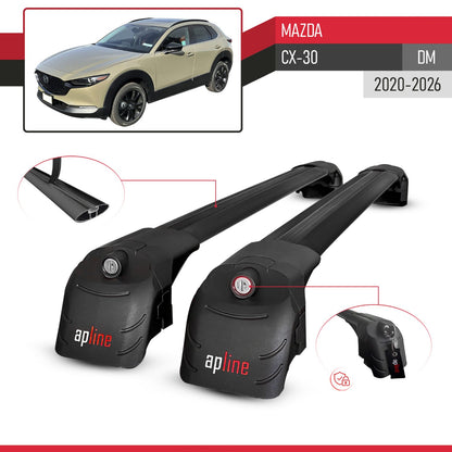 Compatible with Mazda CX-30 2020-2025 ACE-2 Car Roof Rack Cross Bar Black Aluminium 2 Bars