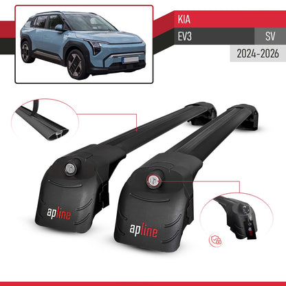 Compatible with Kia EV3 2024-2025 ACE-2 Car Roof Rack Cross Bar Black Aluminium 2 Bars
