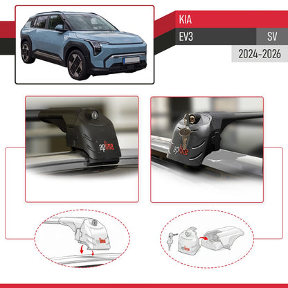 Compatible with Kia EV3 2024-2025 ACE-2 Car Roof Rack Cross Bar Black Aluminium 2 Bars