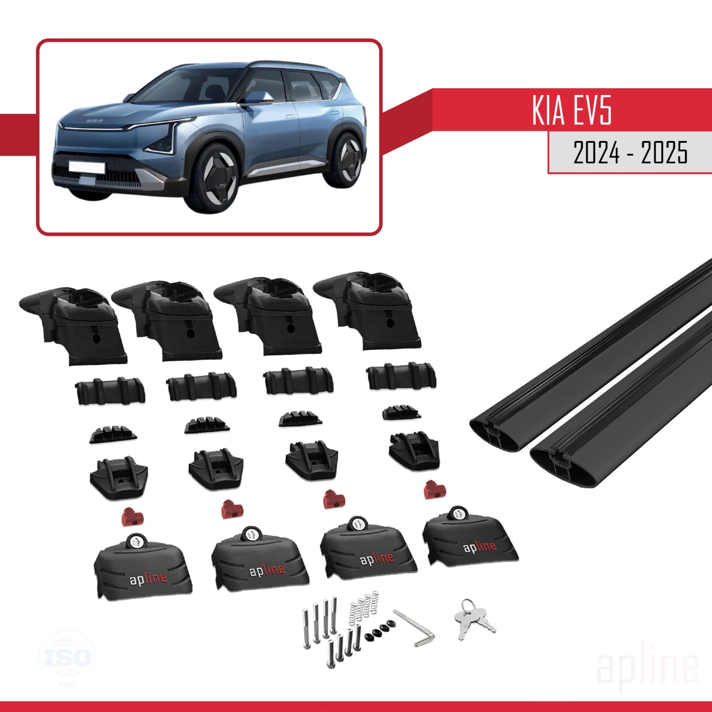 Compatible avec Kia EV5 2024-2025 ACE-2 Barres de Toit Railing Porte-Bagages de Voiture Noir Aluminium 2 Barres