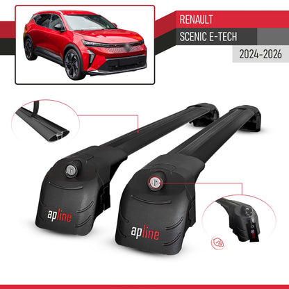 Compatible avec Renault Scenic E-Tech 2024-2026 ACE-2 modèle Barres de Toit Railing Porte-Bagages de Voiture Noir Aluminium Barres