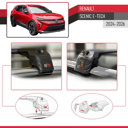 Compatible avec Renault Scenic E-Tech 2024-2026 ACE-2 modèle Barres de Toit Railing Porte-Bagages de Voiture Noir Aluminium Barres