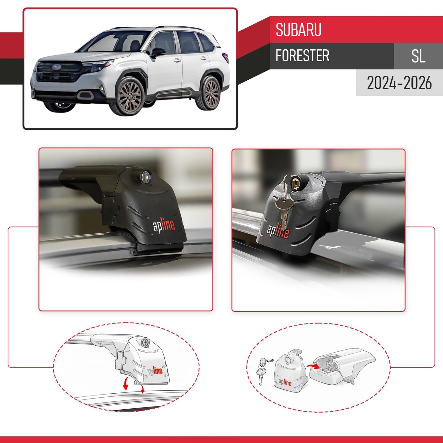 Compatible avec Subaru Forester (SL) 2024-2026 ACE-2 modèle Barres de Toit Railing Porte-Bagages de Voiture Noir Aluminium Barres