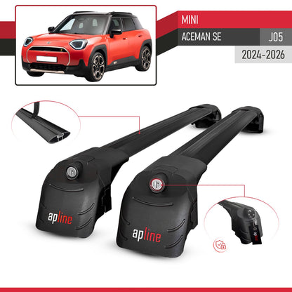 Compatible with Mini Aceman SE 2024-2025 ACE-2 Car Roof Rack Cross Bar Black Aluminium 2 Bars