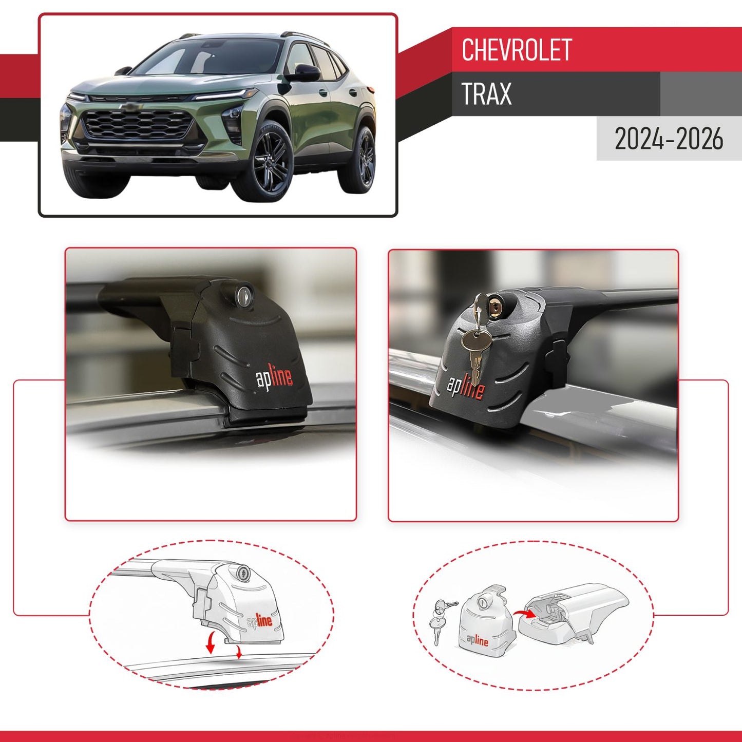 Compatible with Chevrolet Trax 2024-2025 ACE-2 Car Roof Rack Cross Bar Black Aluminium 2 Bars