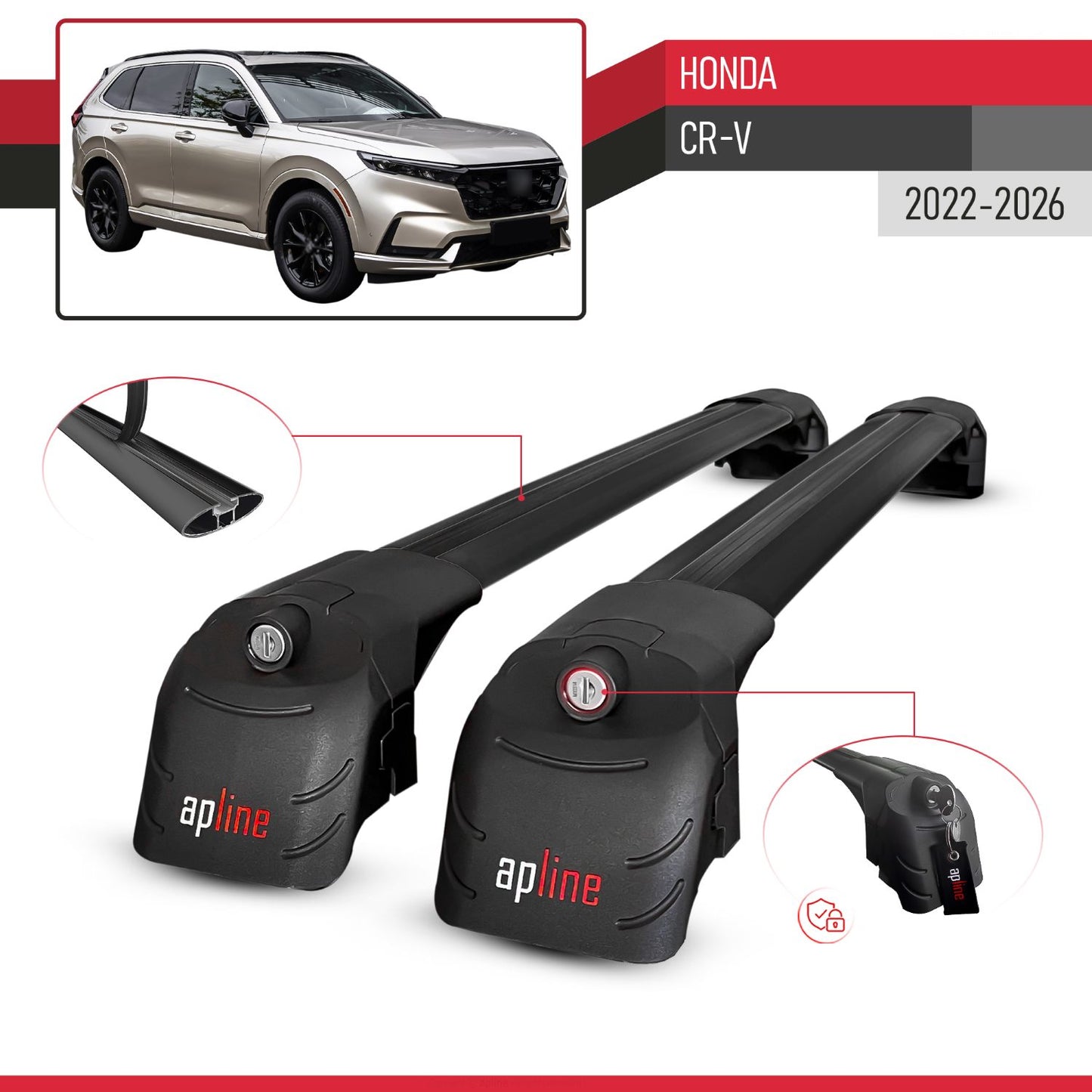 Compatible with Honda CR-V 2022-2025 ACE-2 Car Roof Rack Cross Bar Black Aluminium 2 Bars