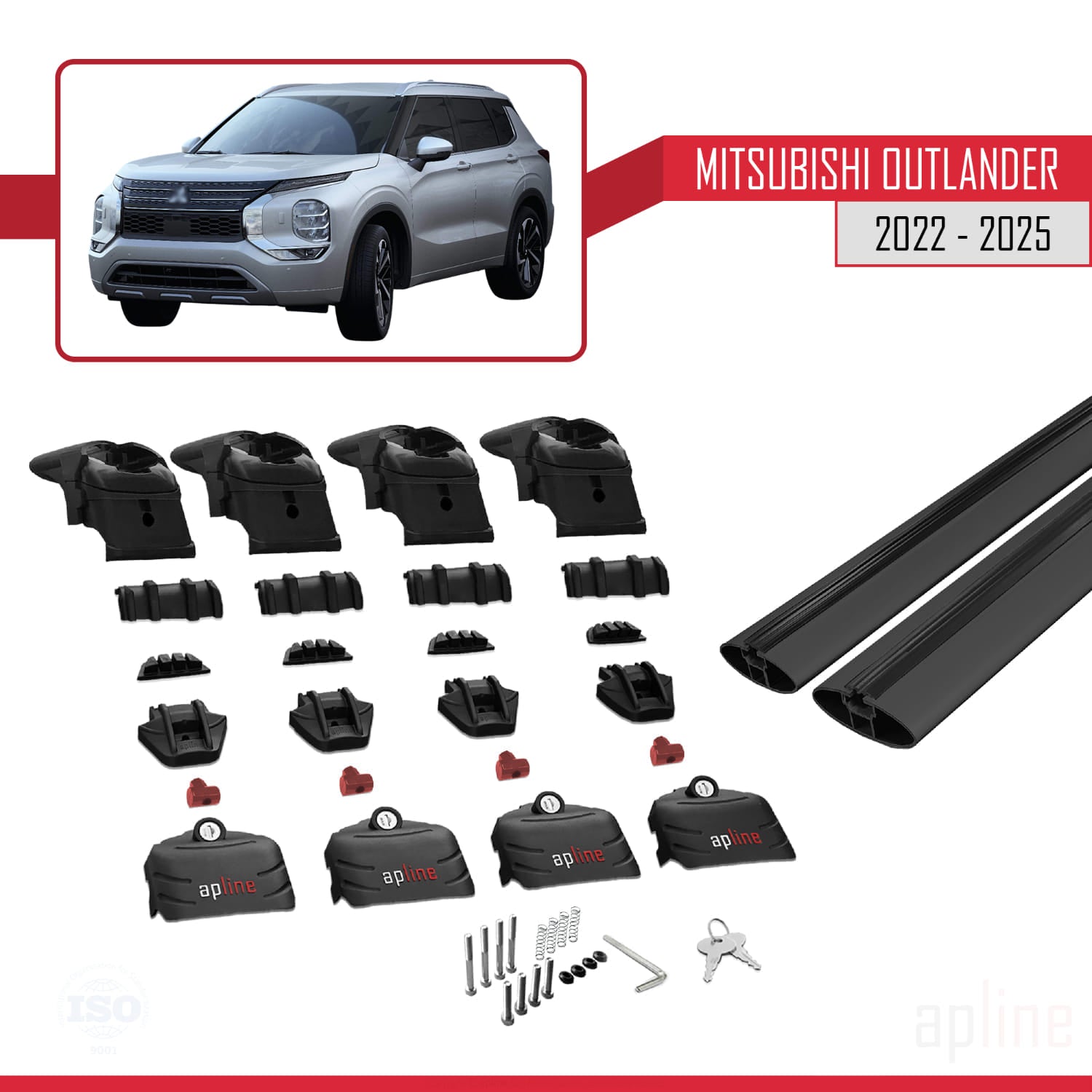Compatible avec Mitsubishi Outlander 2022-2025 ACE-2 Barres de Toit Railing Porte-Bagages de Voiture Noir Aluminium 2 Barres
