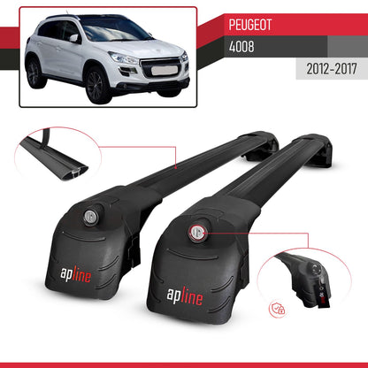Compatible avec Peugeot 4008 2012-2017 ACE-2 modèle Barres de Toit Railing Porte-Bagages de Voiture Noir Aluminium Barres