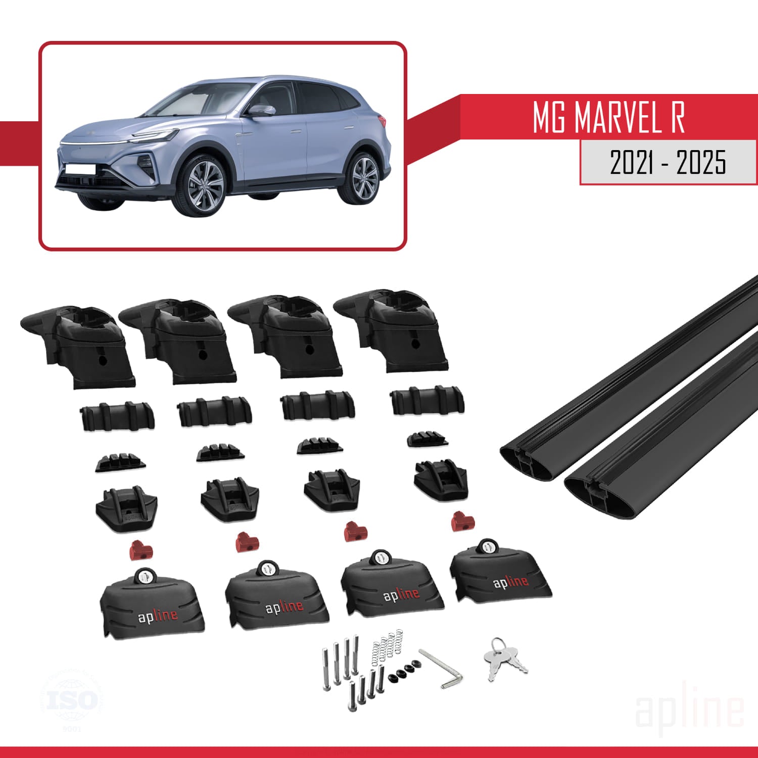 Compatible avec MG Marvel R 2021-2025 ACE-2 Barres de Toit Railing Porte-Bagages de Voiture Noir Aluminium 2 Barres