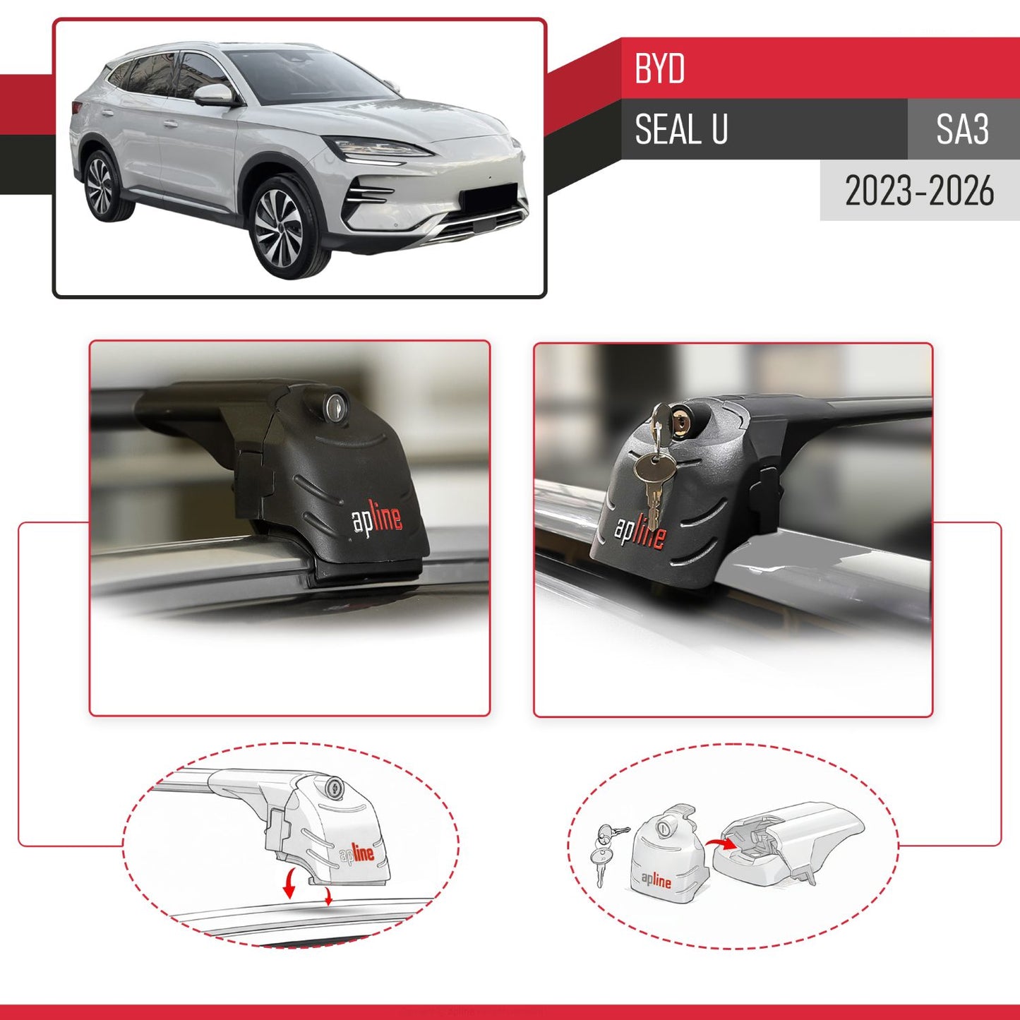Compatible avec BYD Seal U (SA3) 2023-2026 ACE-2 modèle Barres de Toit Railing Porte-Bagages de Voiture Noir Aluminium Barres