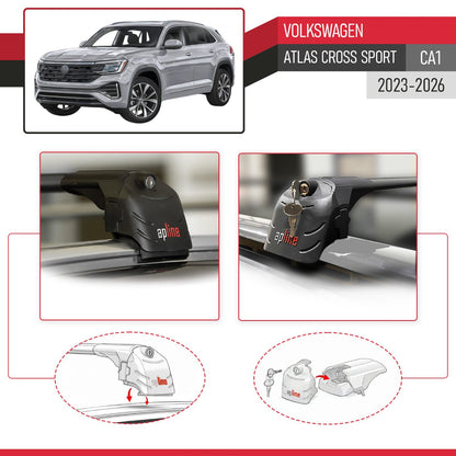 Compatible with Volkswagen Atlas Cross Sport 2023-2025 ACE-2 Car Roof Rack Cross Bar Black Aluminium 2 Bars