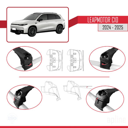 Compatible avec LEAPMOTOR C10 2024-2025 ACE-2 Barres de Toit Railing Porte-Bagages de Voiture Noir Aluminium 2 Barres