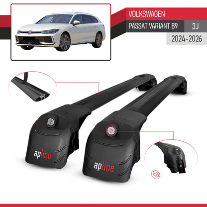Compatible avec Volkswagen Passat Variant B9 (3J) 2024-2026 ACE-2 modèle Barres de Toit Railing Porte-Bagages de Voiture Noir Aluminium Barres