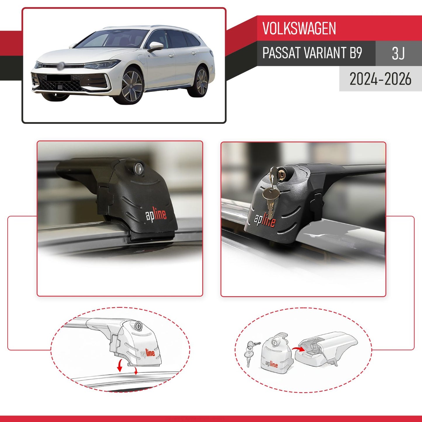 Compatible avec Volkswagen Passat Variant B9 (3J) 2024-2026 ACE-2 modèle Barres de Toit Railing Porte-Bagages de Voiture Noir Aluminium Barres