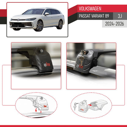 Compatible avec Volkswagen Passat Variant B9 (3J) 2024-2026 ACE-2 modèle Barres de Toit Railing Porte-Bagages de Voiture Noir Aluminium Barres
