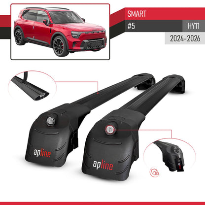 Compatible avec SMART #5 (HY11) 2024-2026 ACE-2 modèle Barres de Toit Railing Porte-Bagages de Voiture Noir Aluminium Barres