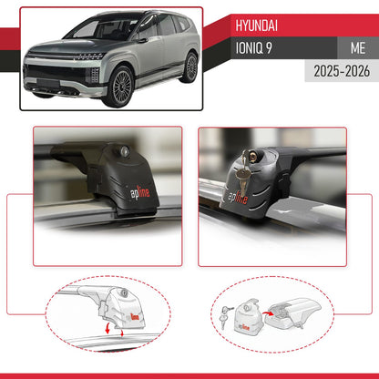 Compatible with Hyundai Ioniq 9 2025-2026 ACE-2 Car Roof Rack Cross Bar Black Aluminium 2 Bars