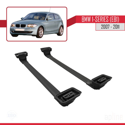 Compatible avec BMW Série 1 (E81) 2007-2011 ACE-3 Barres de Toit Railing Porte-Bagages de Voiture Noir Aluminium 2 Barres