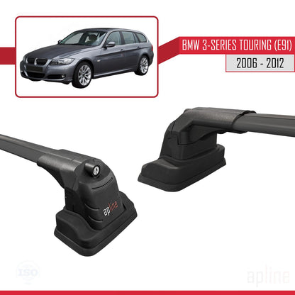 Compatibile con BMW Serie 3 Touring (E91) 2006-2012 Barre portatutto ACE-3 Portapacchi per auto in alluminio nero 2 barre