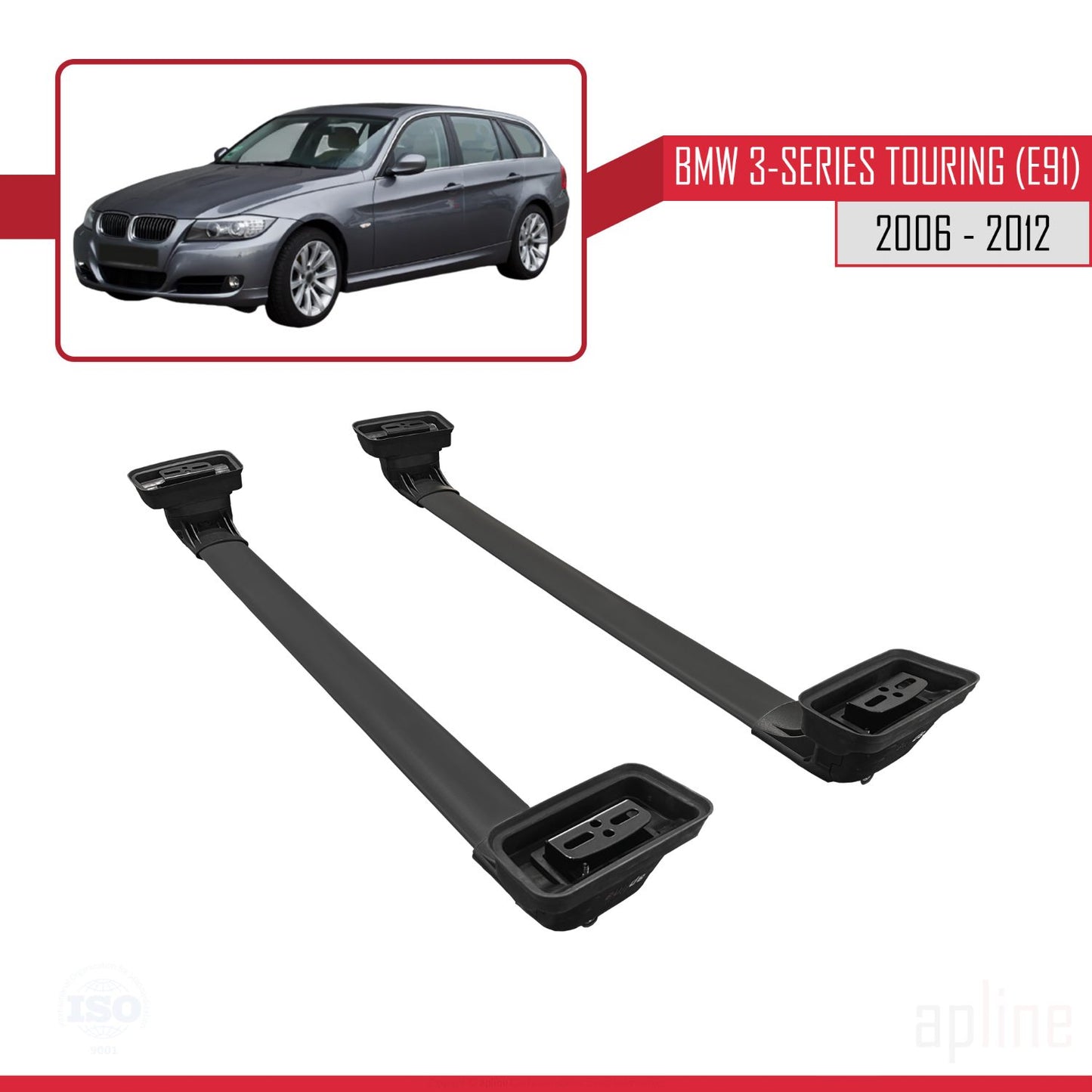 Compatibile con BMW Serie 3 Touring (E91) 2006-2012 Barre portatutto ACE-3 Portapacchi per auto in alluminio nero 2 barre