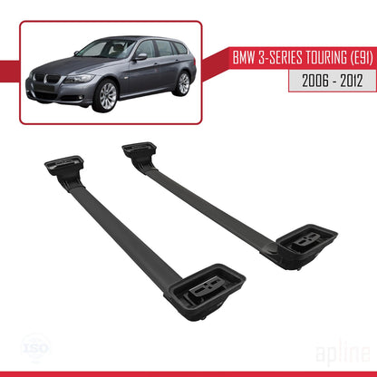 Compatibile con BMW Serie 3 Touring (E91) 2006-2012 Barre portatutto ACE-3 Portapacchi per auto in alluminio nero 2 barre