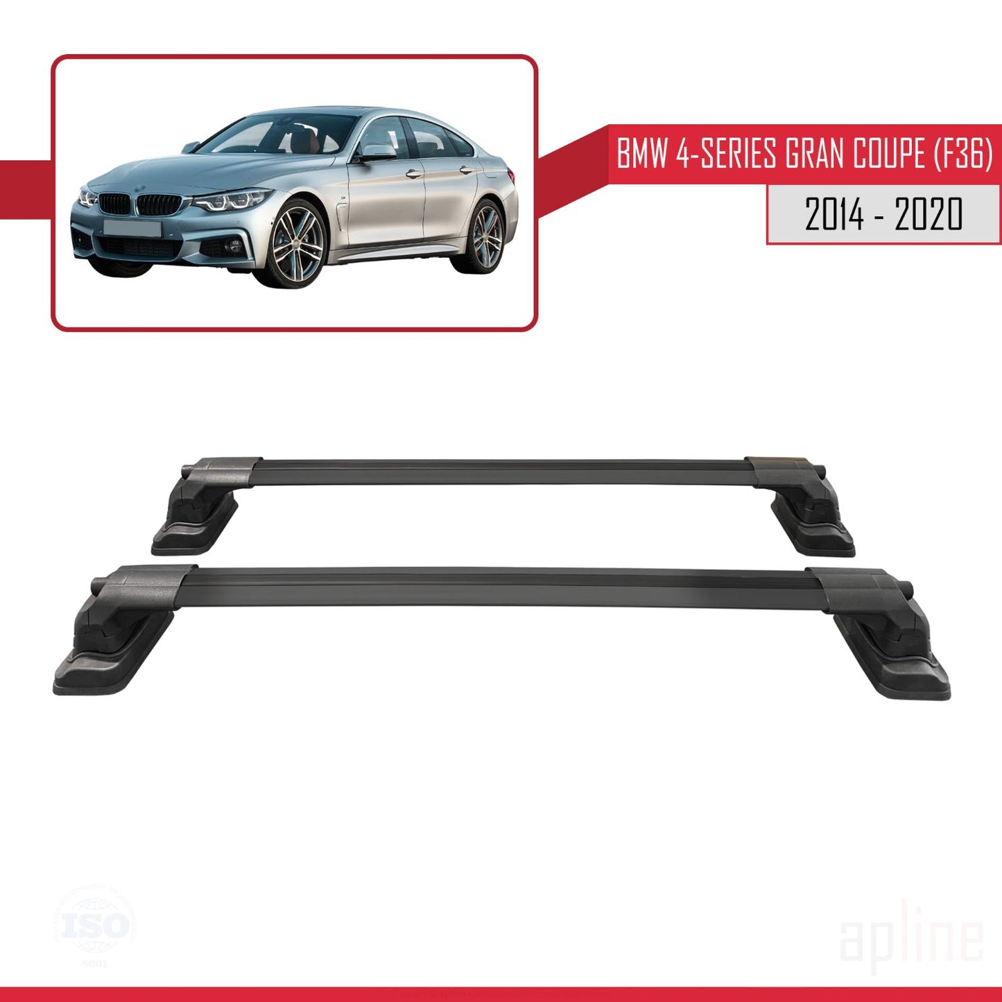 Compatible avec BMW Série 4 Gran Coupe (F36) 2014-2020 ACE-3 Barres de Toit Railing Porte-Bagages de Voiture Noir Aluminium 2 Barres