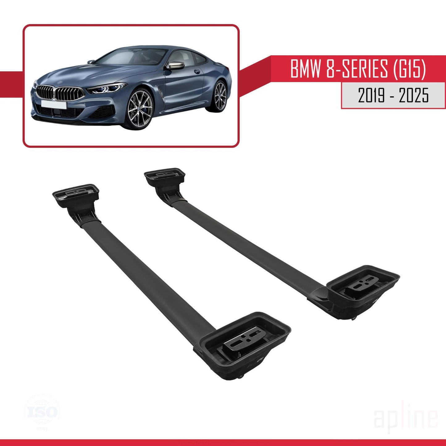 Compatible avec BMW Série 8 (G15) 2019-2025 ACE-3 Barres de Toit Railing Porte-Bagages de Voiture Noir Aluminium 2 Barres