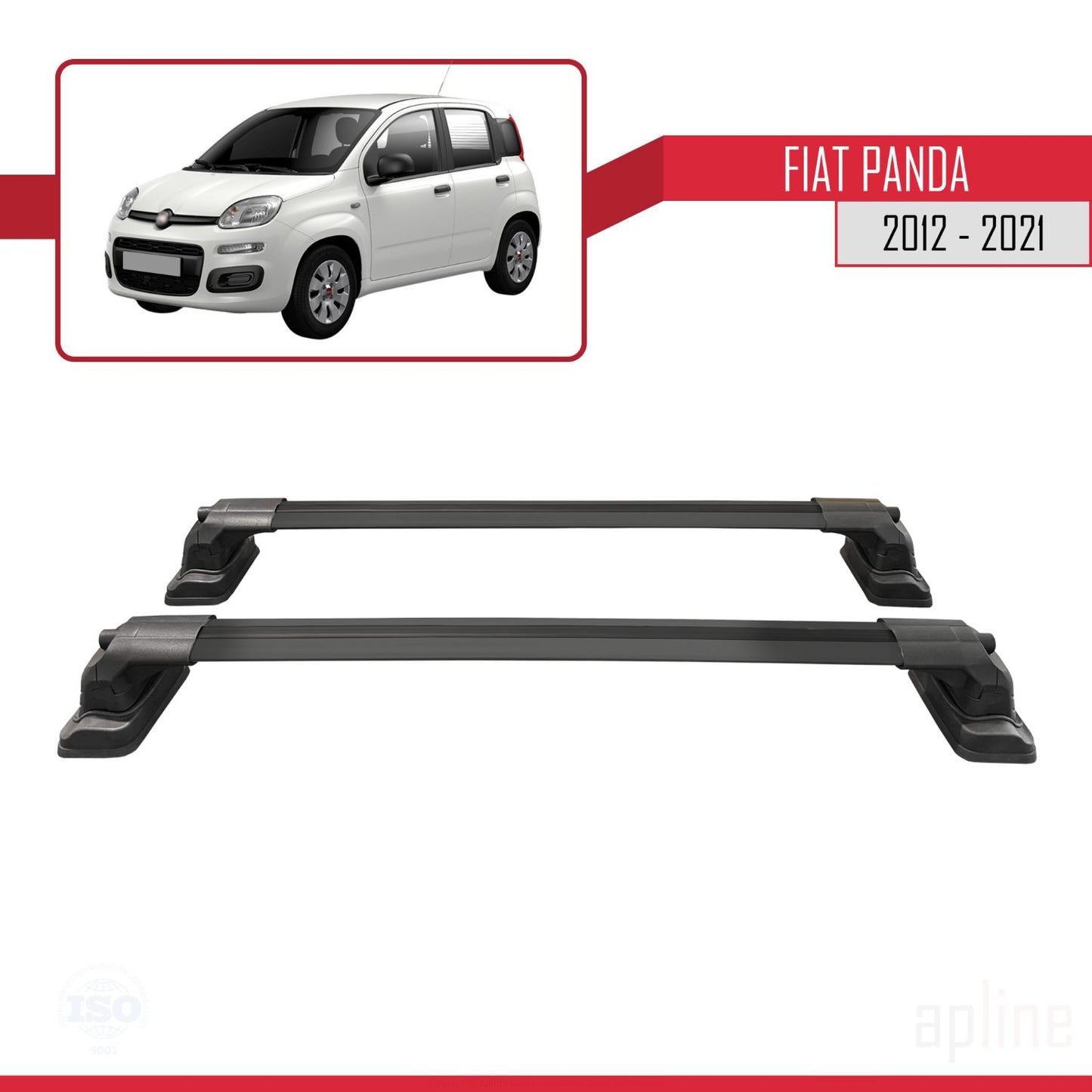 Compatible avec Fiat Panda (319) 2012-2021 ACE-3 Barres de Toit Railing Porte-Bagages de Voiture Noir Aluminium 2 Barres