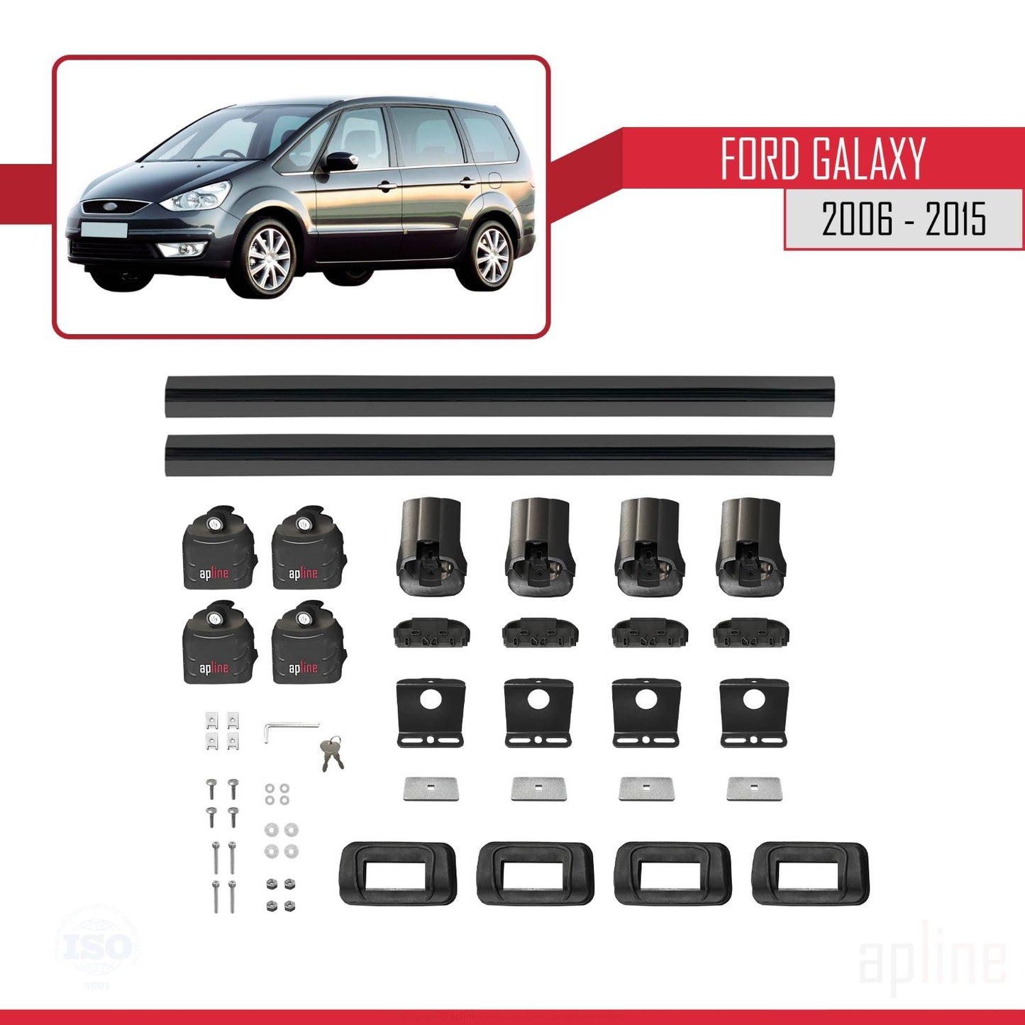 Compatible avec Ford Galaxy (MK3) 2006-2015 ACE-3 Barres de Toit Railing Porte-Bagages de Voiture Noir Aluminium 2 Barres