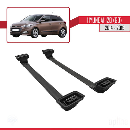 Compatible avec Hyundai i20 (GB) 2014-2019 ACE-3 Barres de Toit Railing Porte-Bagages de Voiture Noir Aluminium 2 Barres