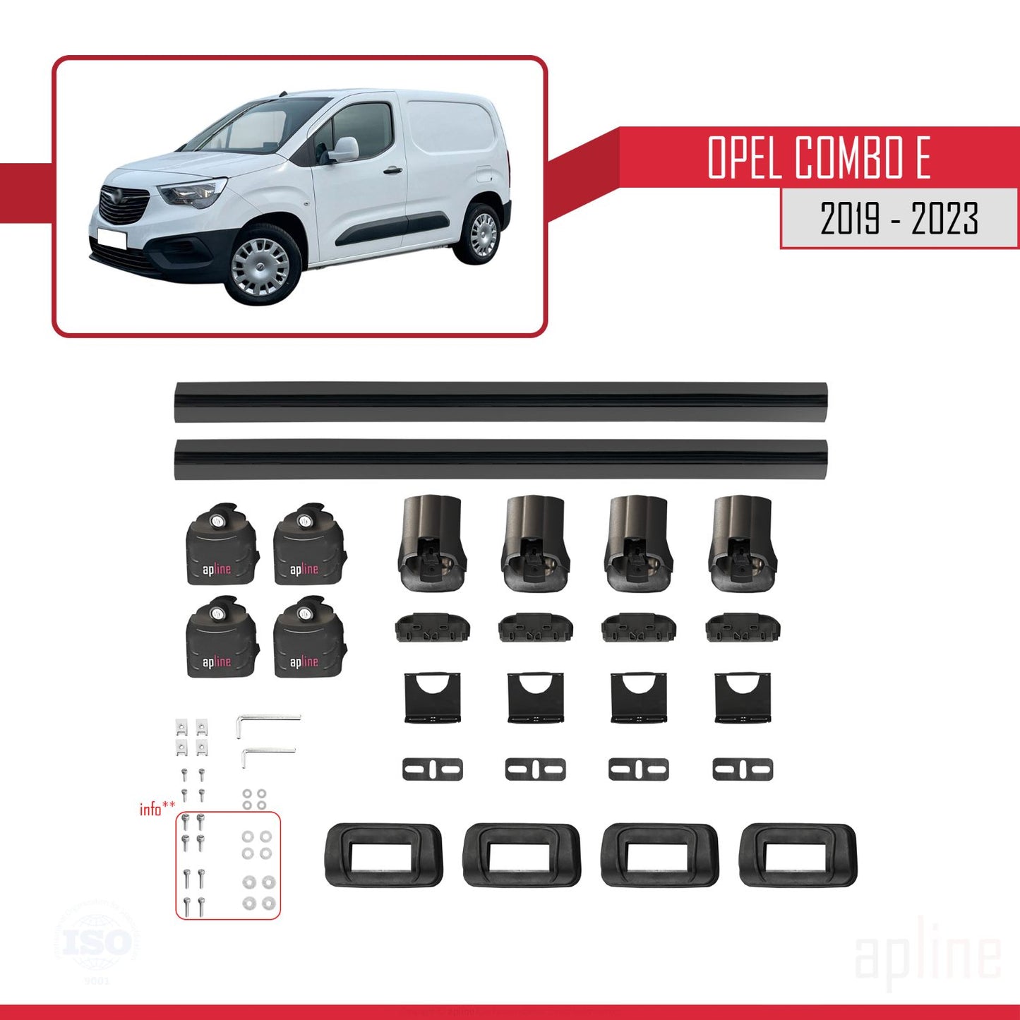 Compatible avec Opel Combo E 2019-2023 ACE-3 Barres de Toit Railing Porte-Bagages de Voiture Noir Aluminium 2 Barres