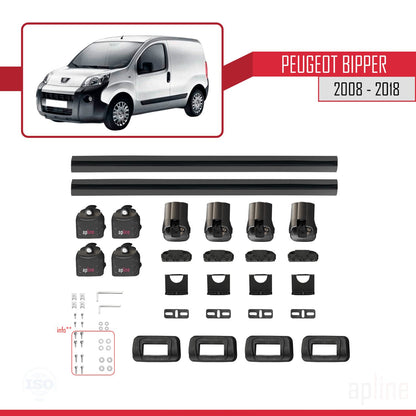 Compatible avec Peugeot Bipper 2008-2018 ACE-3 Barres de Toit Railing Porte-Bagages de Voiture Noir Aluminium 2 Barres