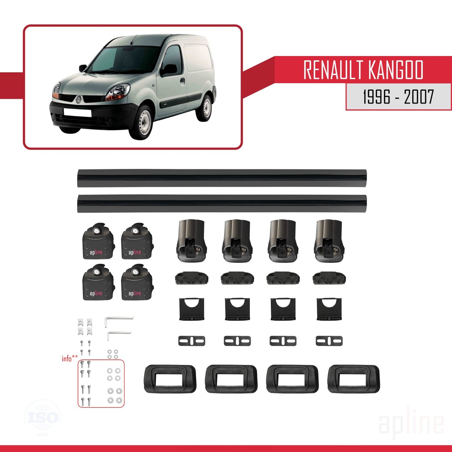 Compatible avec Renault Kangoo 1996-2007 ACE-3 Barres de Toit Railing Porte-Bagages de Voiture Noir Aluminium 2 Barres