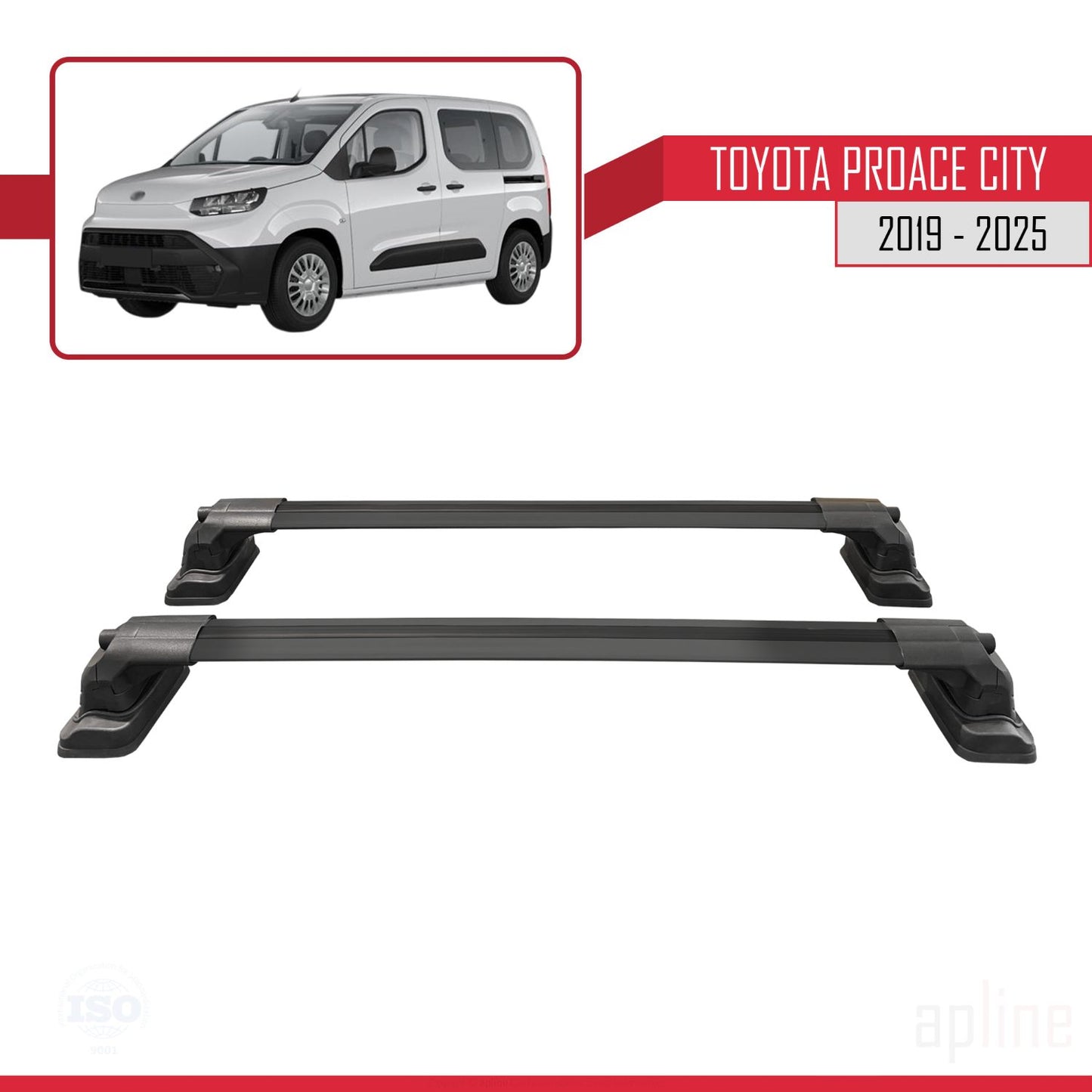 Compatible avec Toyota Proace City 2019-2025 ACE-3 Barres de Toit Railing Porte-Bagages de Voiture Noir Aluminium 2 Barres