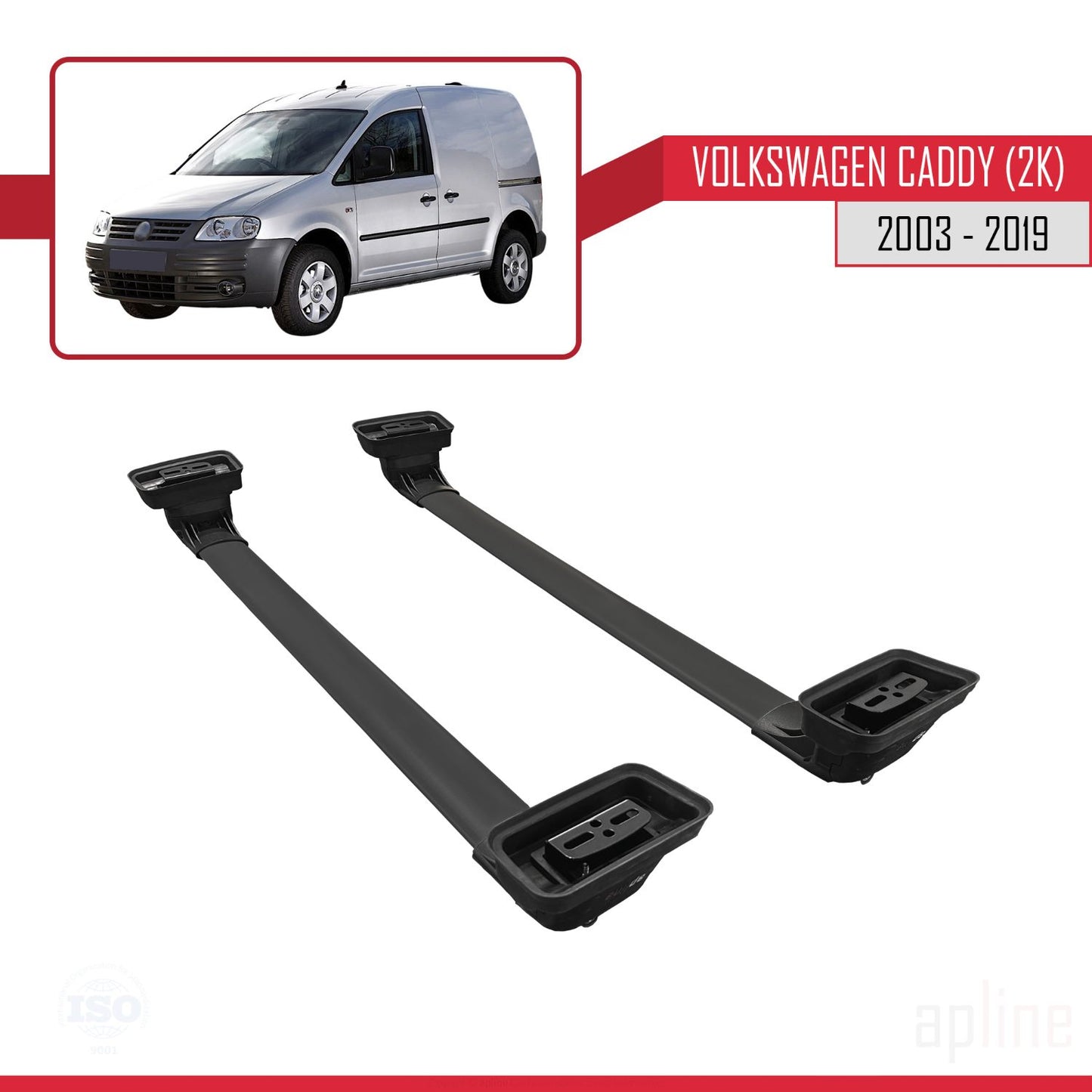 Compatible avec Volkswagen Caddy (2K) 2003-2019 ACE-3 Barres de Toit Railing Porte-Bagages de Voiture Noir Aluminium 2 Barres
