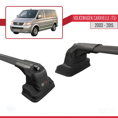 Compatible avec Volkswagen Caravelle (T5) 2003-2015 ACE-3 Barres de Toit Railing Porte-Bagages de Voiture Noir Aluminium 2 Barres