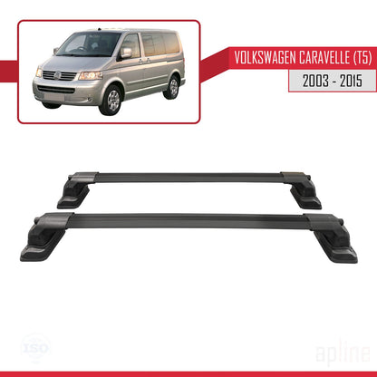 Compatible avec Volkswagen Caravelle (T5) 2003-2015 ACE-3 Barres de Toit Railing Porte-Bagages de Voiture Noir Aluminium 2 Barres