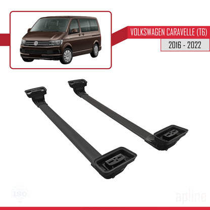 Compatible avec Volkswagen Caravelle (T6) 2016-2022 ACE-3 Barres de Toit Railing Porte-Bagages de Voiture Noir Aluminium 2 Barres