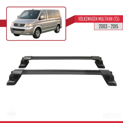 Compatible avec Volkswagen Multivan (T5) 2003-2015 ACE-3 Barres de Toit Railing Porte-Bagages de Voiture Noir Aluminium 2 Barres