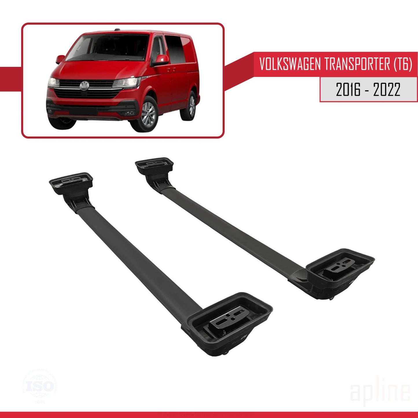 Compatible avec Volkswagen Transporter (T6) 2016-2022 ACE-3 Barres de Toit Railing Porte-Bagages de Voiture Noir Aluminium 2 Barres