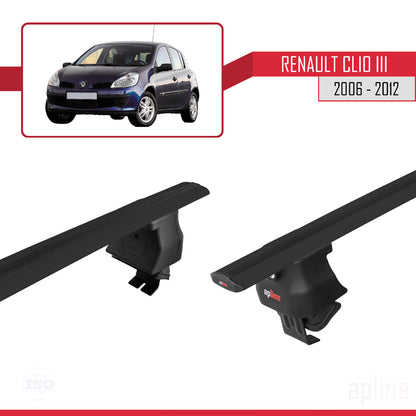 Compatible avec Renault Clio 3 2006-2012 ACE-4 Barres de Toit Railing Porte-Bagages de Voiture Noir Aluminium 2 Barres
