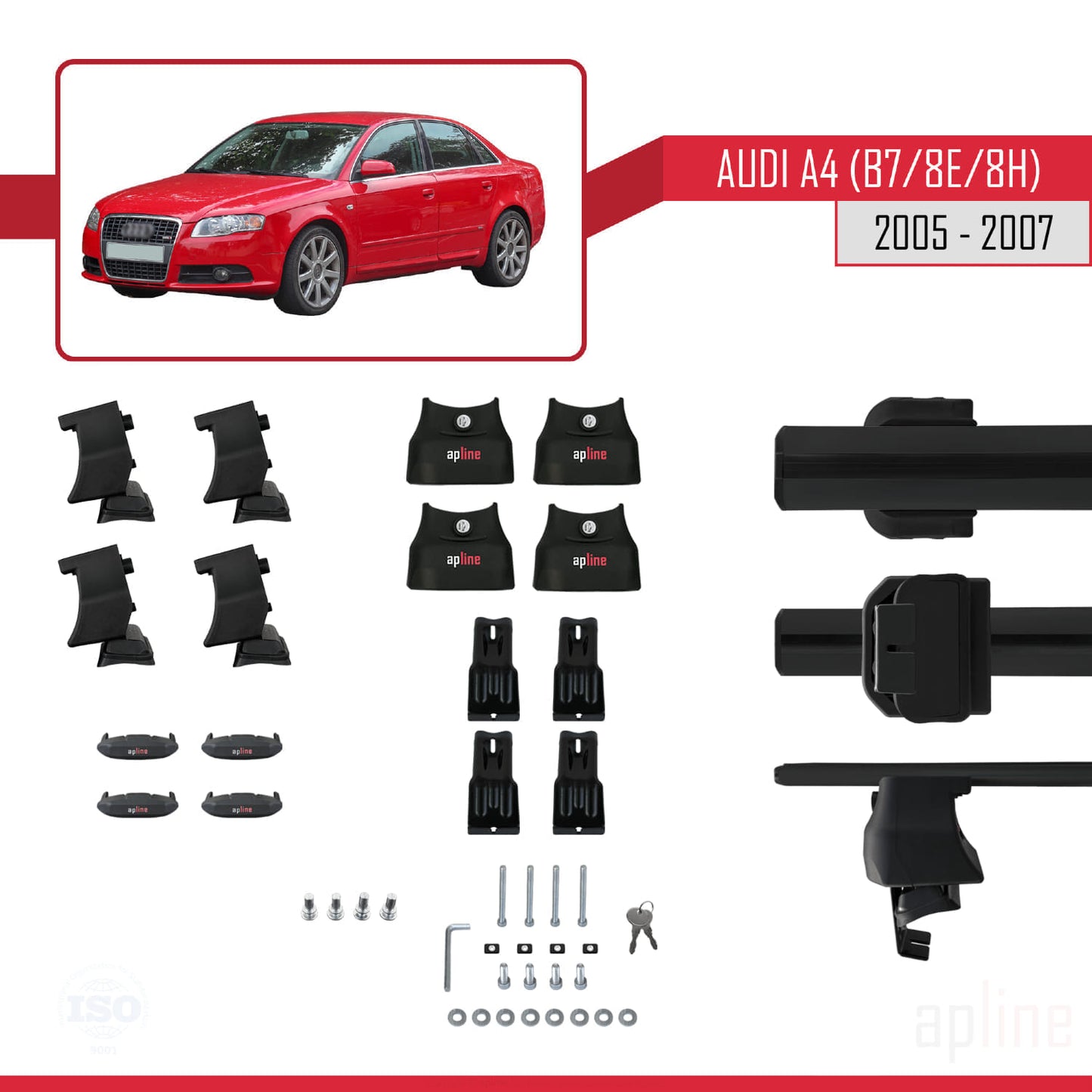 Compatible avec A4 (B7) 2005-2007 ACE-4 Barres de Toit Railing Porte-Bagages de Voiture Noir Aluminium 2 Barres