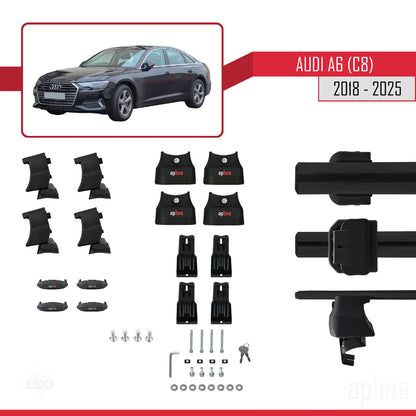 Compatible avec A6 (C8) 2018-2025 ACE-4 Barres de Toit Railing Porte-Bagages de Voiture Noir Aluminium 2 Barres
