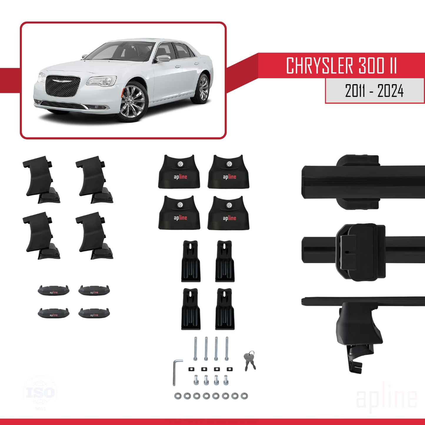 Compatible avec Chrysler 300 II (LD) 2011-2023 ACE-4 Barres de Toit Railing Porte-Bagages de Voiture Noir Aluminium 2 Barres