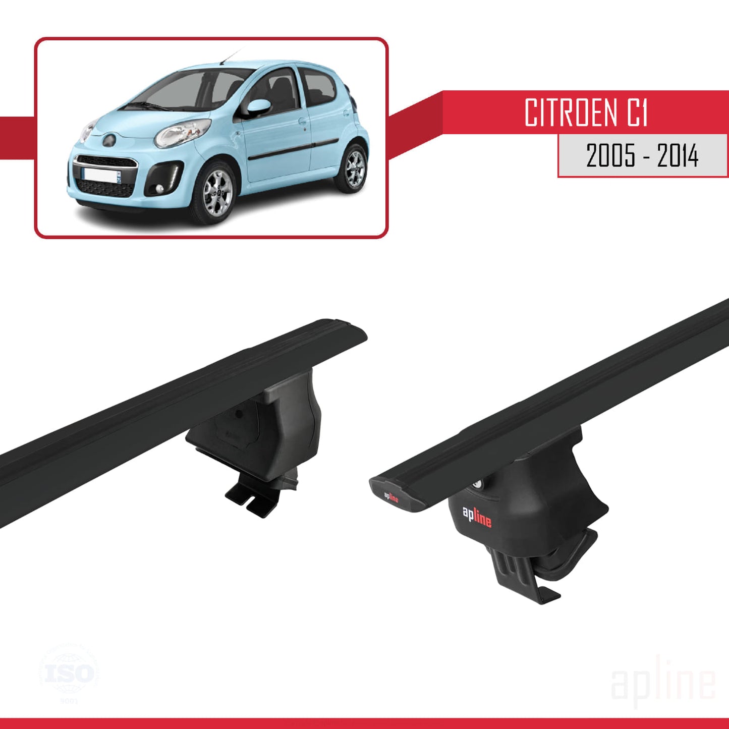 Compatible avec Citroen C1 2005-2014 ACE-4 Barres de Toit Railing Porte-Bagages de Voiture Noir Aluminium 2 Barres