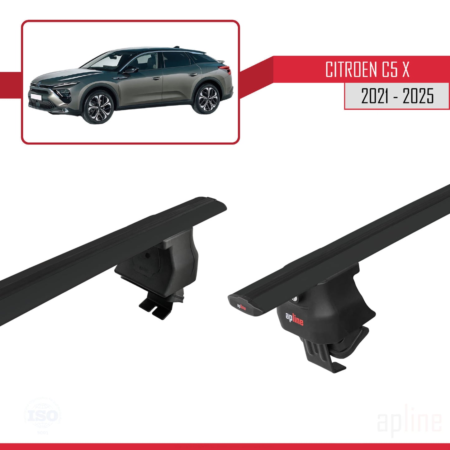 Compatible with Citroen C5 X (E43) 2021-2025 ACE-4 Car Roof Rack Cross Bar Black Aluminium 2 Bars