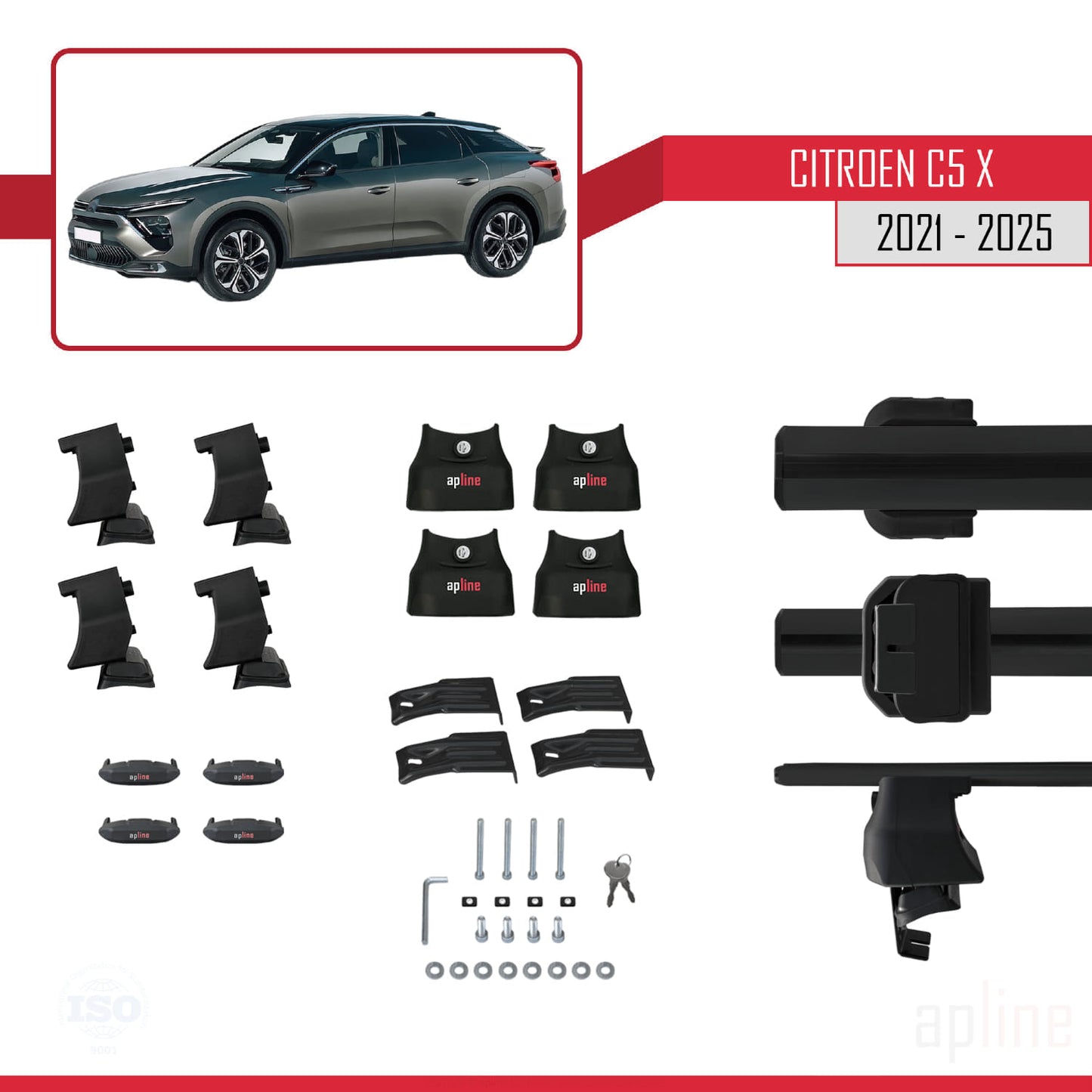 Compatible with Citroen C5 X (E43) 2021-2025 ACE-4 Car Roof Rack Cross Bar Black Aluminium 2 Bars